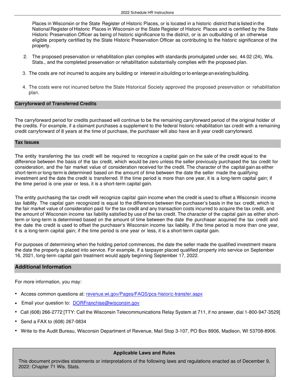 Instructions for Form IC-034 Schedule HR Wisconsin Historic Rehabilitation Credits - Wisconsin, Page 7