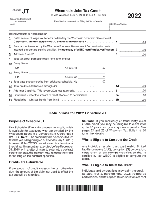 Form IC-066 Schedule JT 2022 Printable Pdf