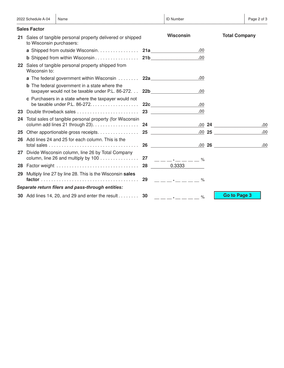 Form IC-302 Schedule A-04 Wisconsin Apportionment Percentage for Interstate Telecommunications Companies - Wisconsin, Page 2