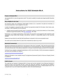 Instructions for Form IC-015 Schedule MA-A Wisconsin Agricultural Credit - Wisconsin