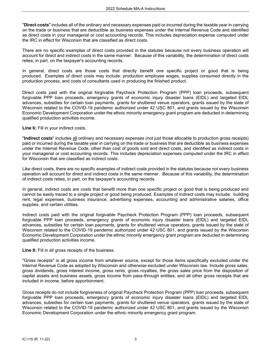 Instructions for Form IC-015 Schedule MA-A Wisconsin Agricultural Credit - Wisconsin, Page 3