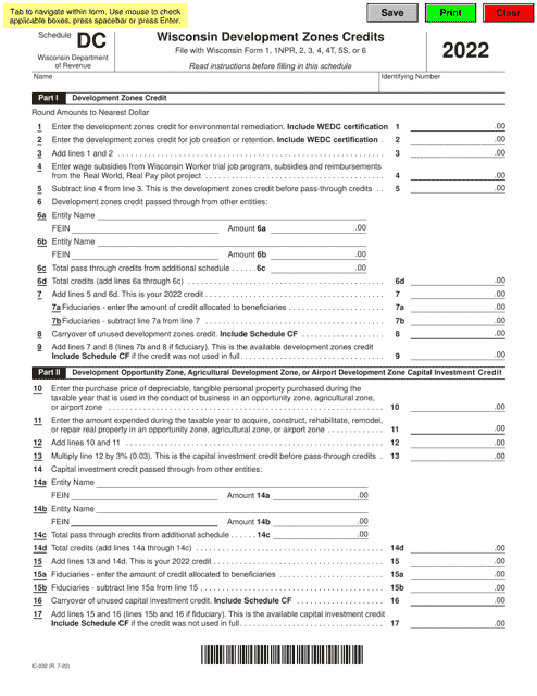 Form IC-032 Schedule DC 2022 Printable Pdf