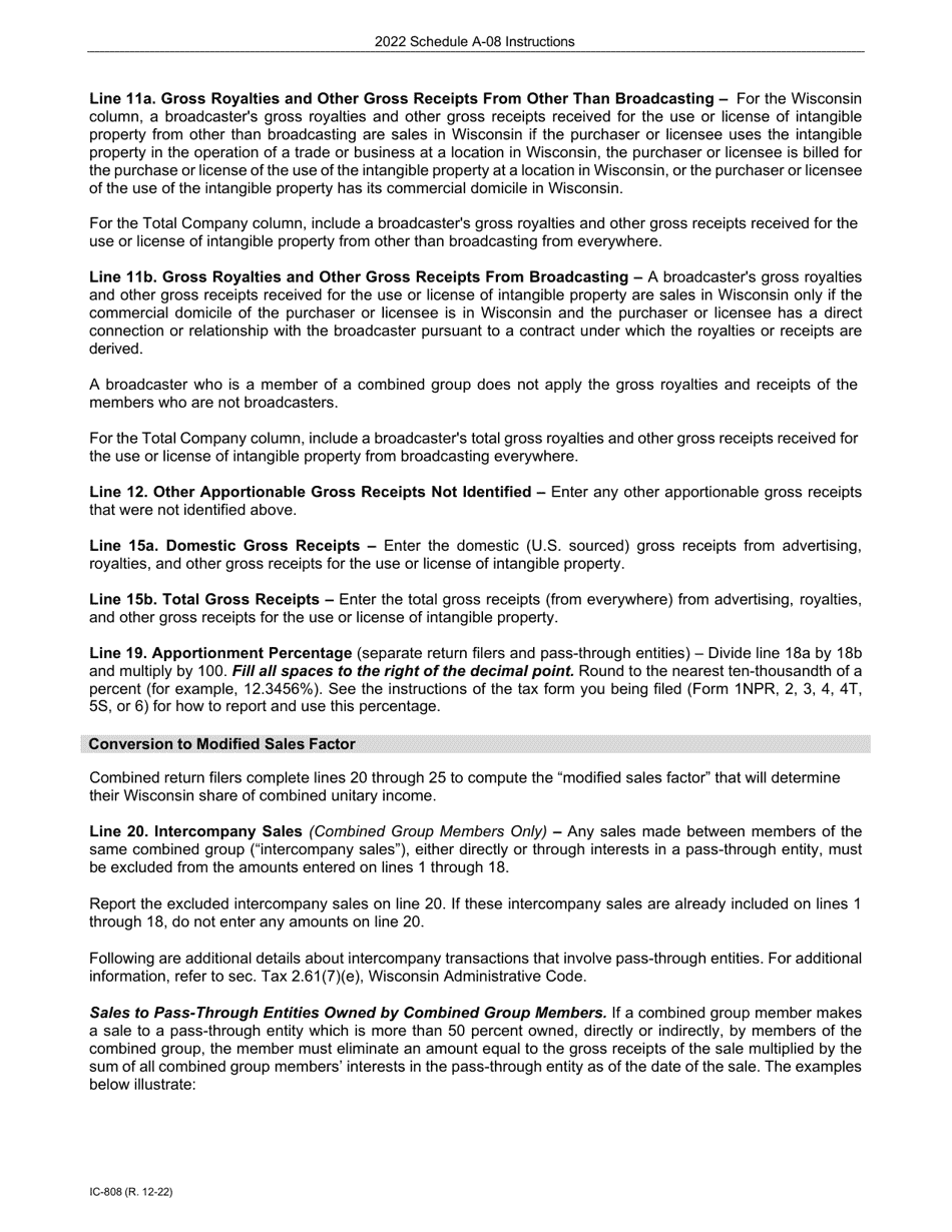 Instructions for Form IC-306 Schedule A-08 Wisconsin Apportionment Percentage for Broadcasters - Wisconsin, Page 5