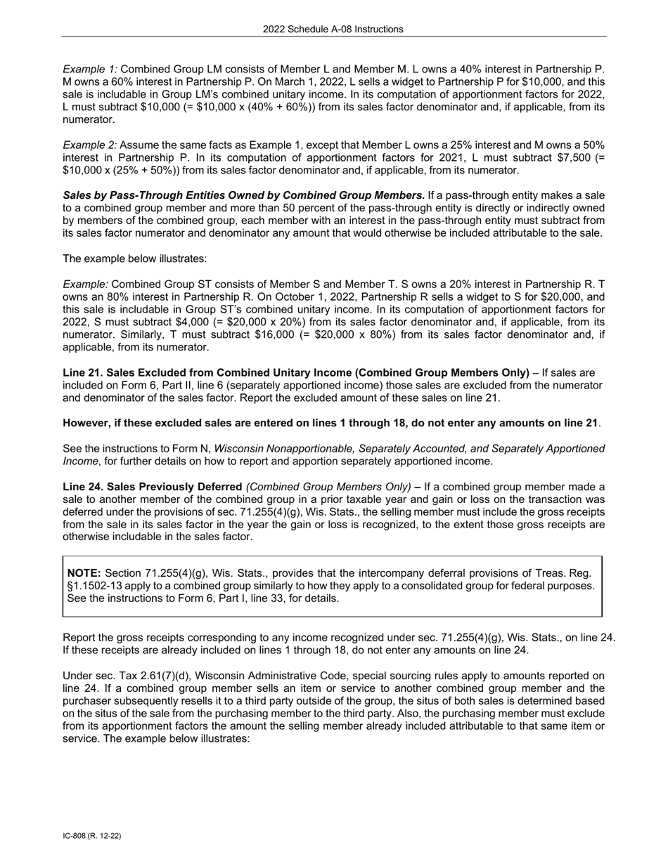 Instructions for Form IC-306 Schedule A-08 Wisconsin Apportionment Percentage for Broadcasters - Wisconsin, Page 6