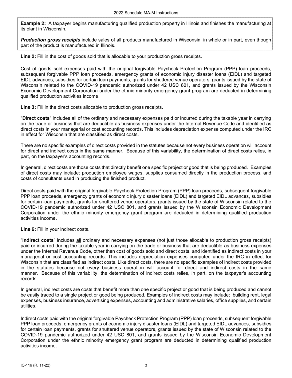 Instructions for Form IC-016 Schedule MA-M Wisconsin Manufacturing Credit - Wisconsin, Page 3