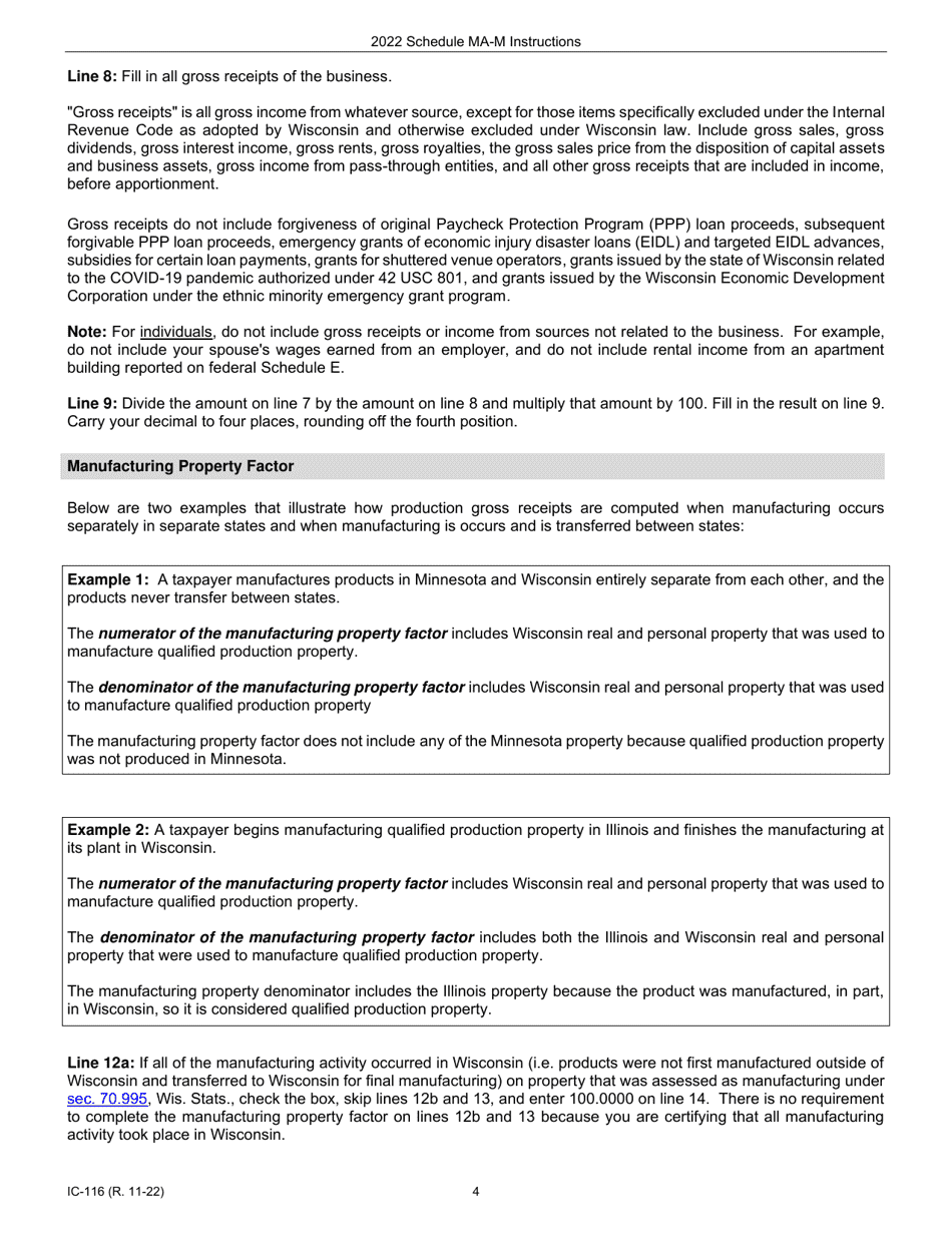 Instructions for Form IC-016 Schedule MA-M Wisconsin Manufacturing Credit - Wisconsin, Page 4