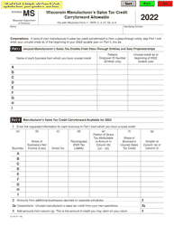 Document preview: Form IC-014 Schedule MS Wisconsin Manufacturer&#039;s Sales Tax Credit Carryforward Allowable - Wisconsin