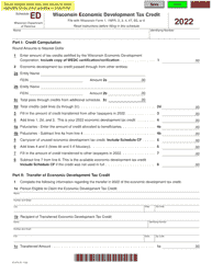 Document preview: Form IC-074 Schedule ED Wisconsin Economic Development Tax Credit - Wisconsin
