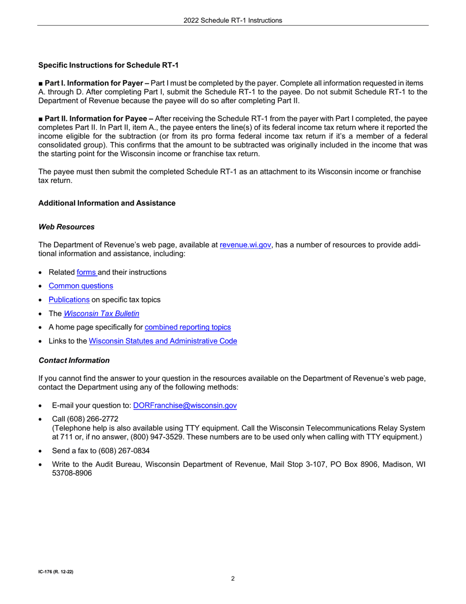 Instructions for Form IC-076 Schedule RT-1 Statement of Disallowed Related Entity Expense - Wisconsin, Page 2