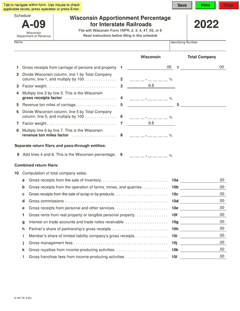 Form IC-307 Schedule A-09 2022 Printable Pdf