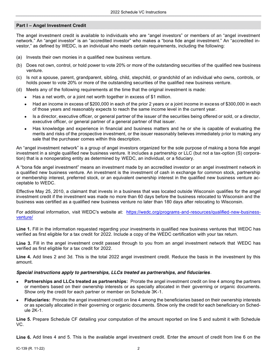 Instructions for Form IC-039 Schedule VC Angel Investment Credit and Early Stage Seed Investment Credit - Wisconsin, Page 2