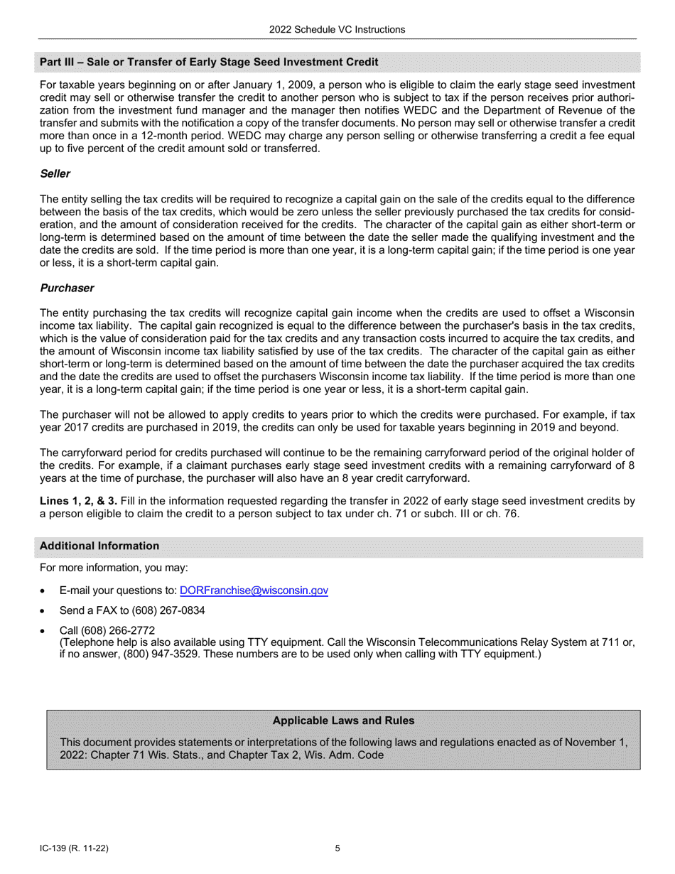 Instructions for Form IC-039 Schedule VC Angel Investment Credit and Early Stage Seed Investment Credit - Wisconsin, Page 5