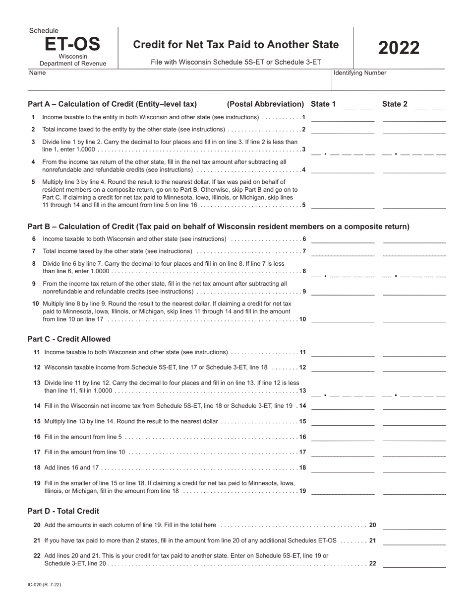 Form IC020 Schedule ETOS 2022 Fill Out, Sign Online and Download