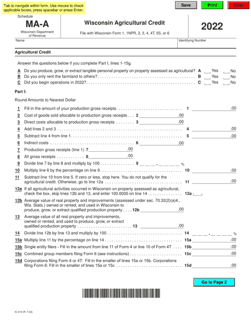 Form IC-015 Schedule MA-A 2022 Printable Pdf