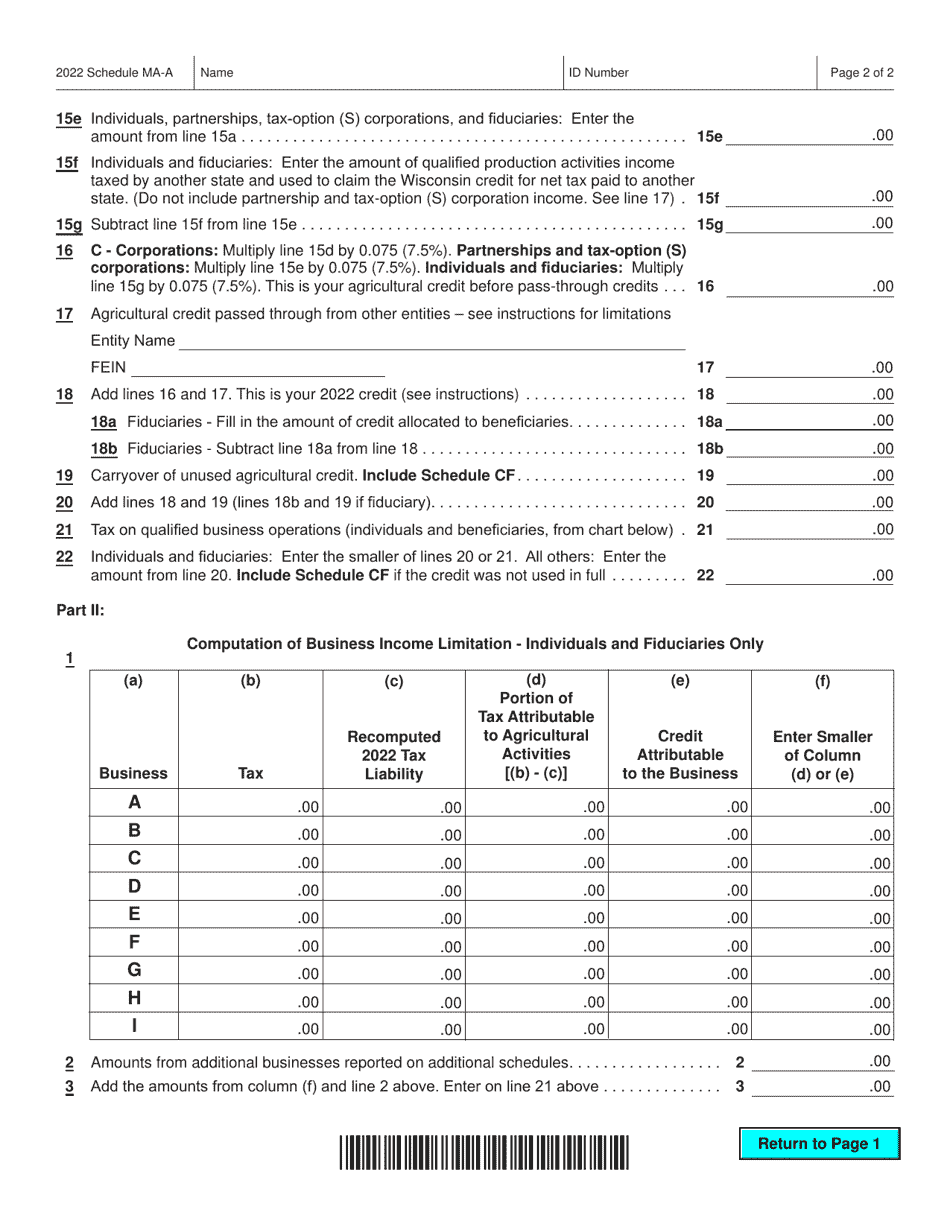 Form IC-015 Schedule MA-A Wisconsin Agricultural Credit - Wisconsin, Page 2