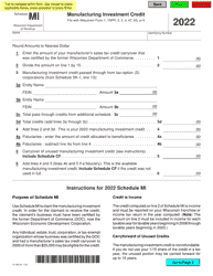 Document preview: Form IC-068 Schedule MI Manufacturing Investment Credit - Wisconsin, 2022