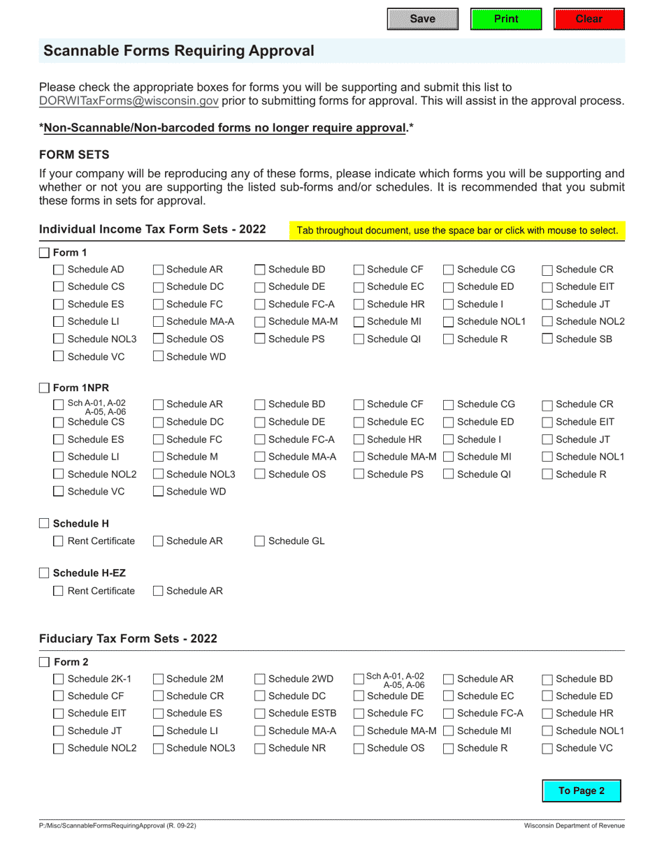 Scannable Forms Requiring Approval - Wisconsin, Page 1