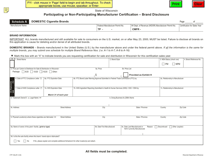 Form CTP-122A Schedule A  Printable Pdf