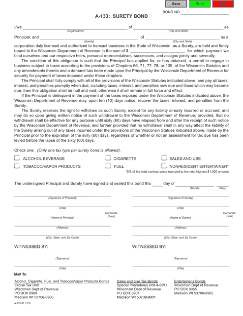 Form A-133 Surety Bond - Wisconsin