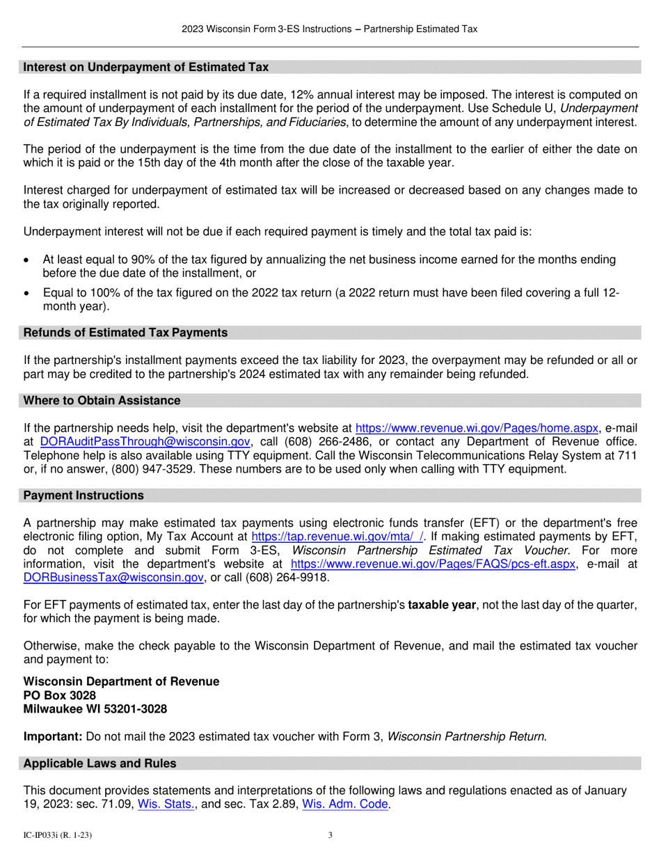 Instructions for Form 3-ES Wisconsin Partnership Estimated Tax Voucher - Wisconsin, Page 3