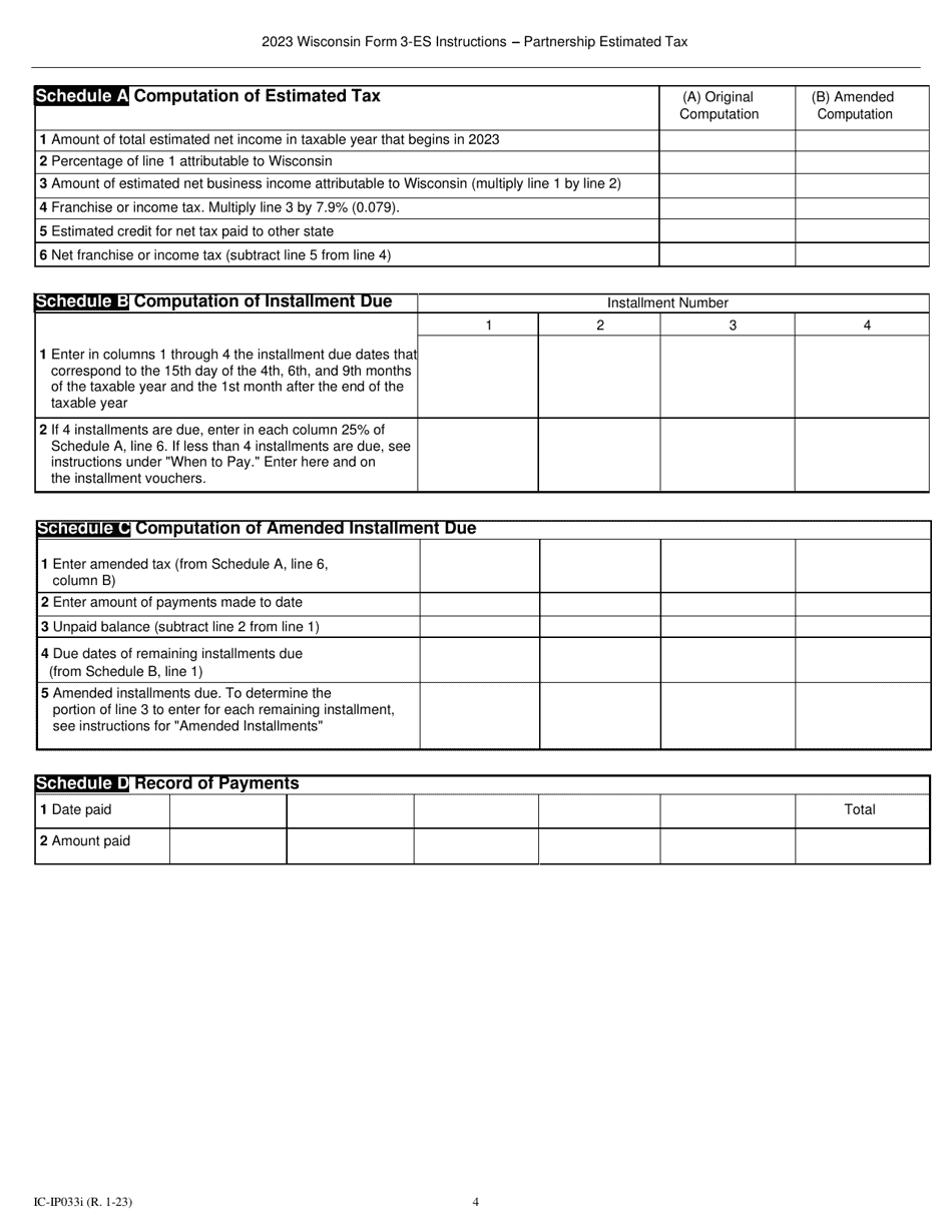 Instructions for Form 3-ES Wisconsin Partnership Estimated Tax Voucher - Wisconsin, Page 4