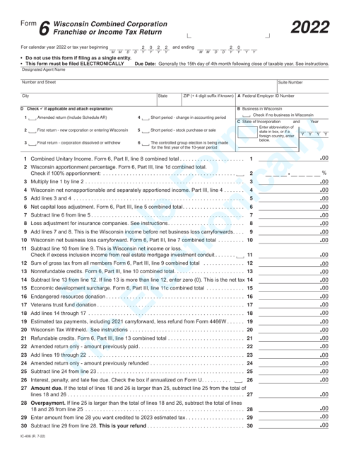 Form 6 (IC-406) 2022 Printable Pdf