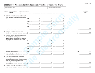 Form 6 (IC-406) Wisconsin Combined Corporate Franchise or Income Tax Return - Sample - Wisconsin, Page 11