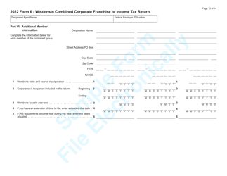 Form 6 (IC-406) Wisconsin Combined Corporate Franchise or Income Tax Return - Sample - Wisconsin, Page 12