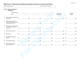 Form 6 (IC-406) Wisconsin Combined Corporate Franchise or Income Tax Return - Sample - Wisconsin, Page 13