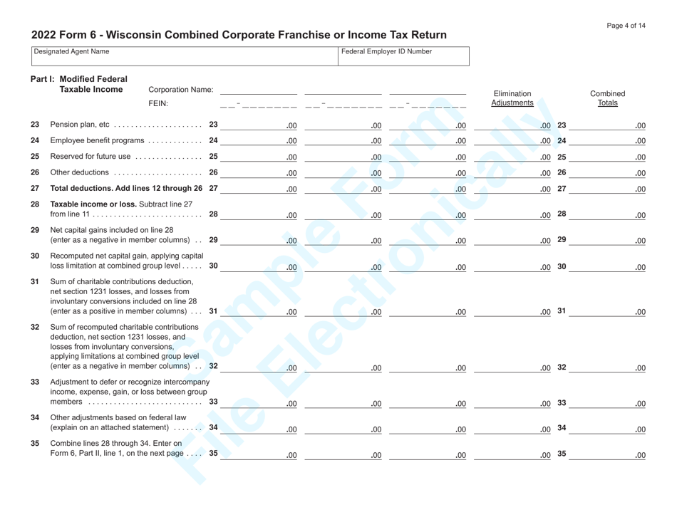 Form 6 (IC-406) Wisconsin Combined Corporate Franchise or Income Tax Return - Sample - Wisconsin, Page 4