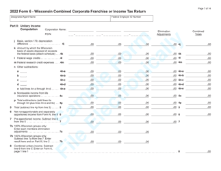 Form 6 (IC-406) Wisconsin Combined Corporate Franchise or Income Tax Return - Sample - Wisconsin, Page 7