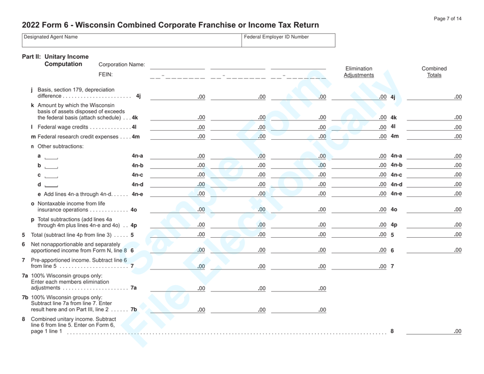 Form 6 (IC-406) Wisconsin Combined Corporate Franchise or Income Tax Return - Sample - Wisconsin, Page 7