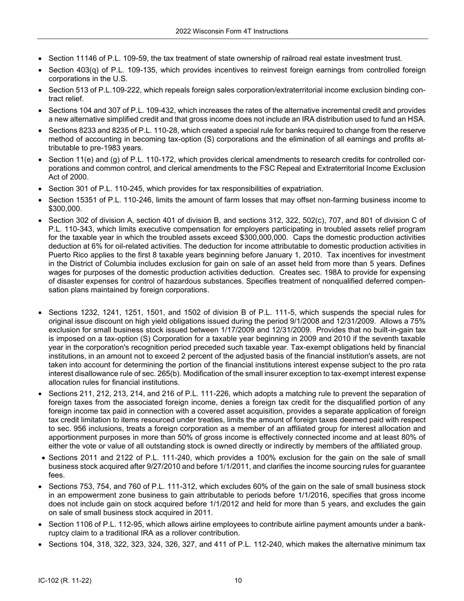 Instructions for Form 4T, IC-002 Wisconsin Exempt Organization Business Franchise or Income Tax Return - Wisconsin, Page 10