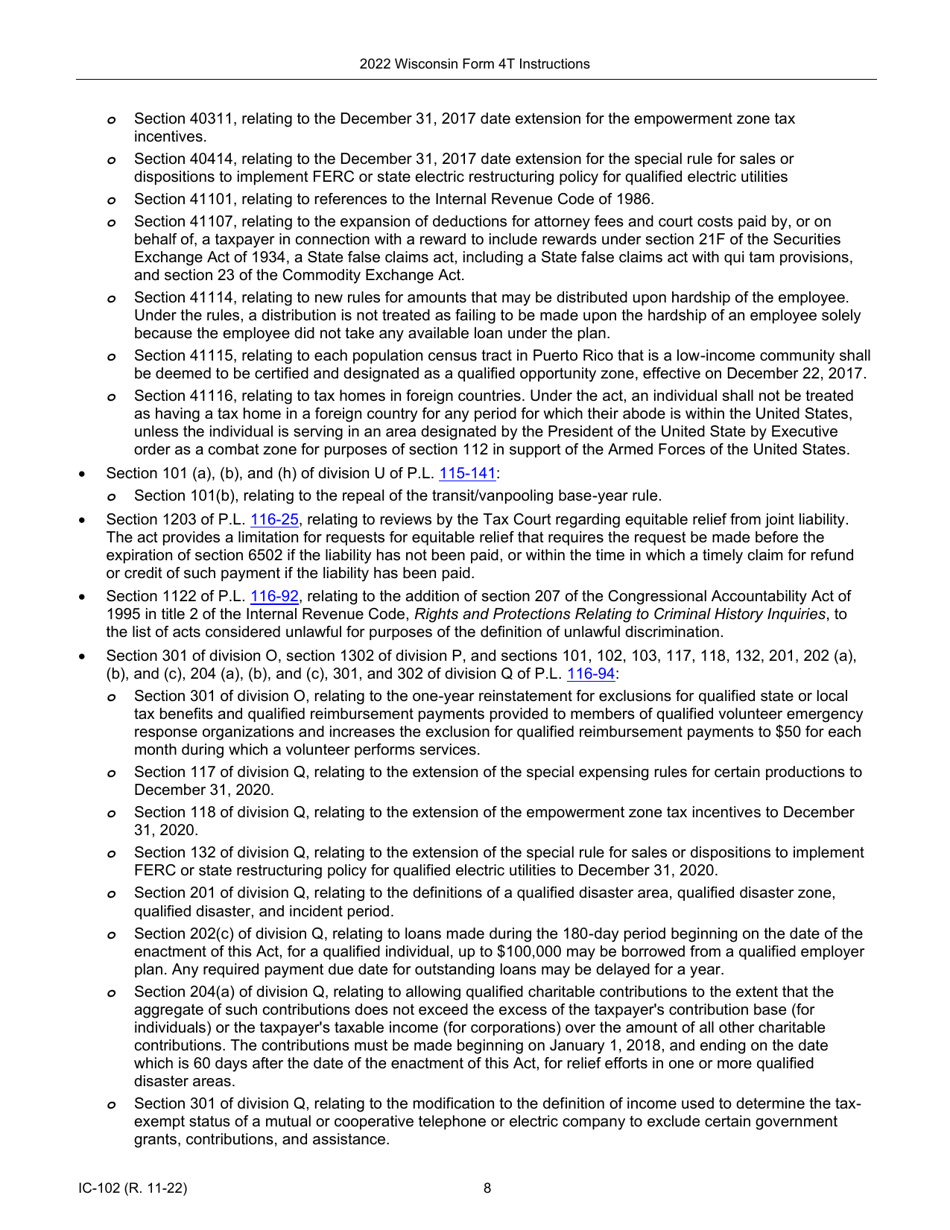 Instructions for Form 4T, IC-002 Wisconsin Exempt Organization Business Franchise or Income Tax Return - Wisconsin, Page 8