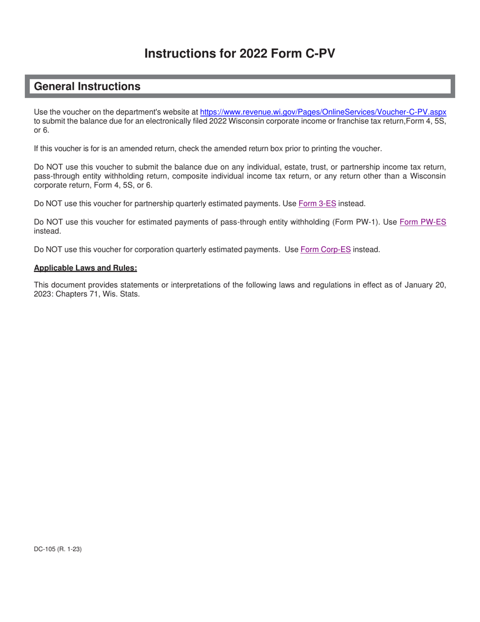 Instructions for Form C-PV Wisconsin Corporation Payment Voucher - Wisconsin, Page 1