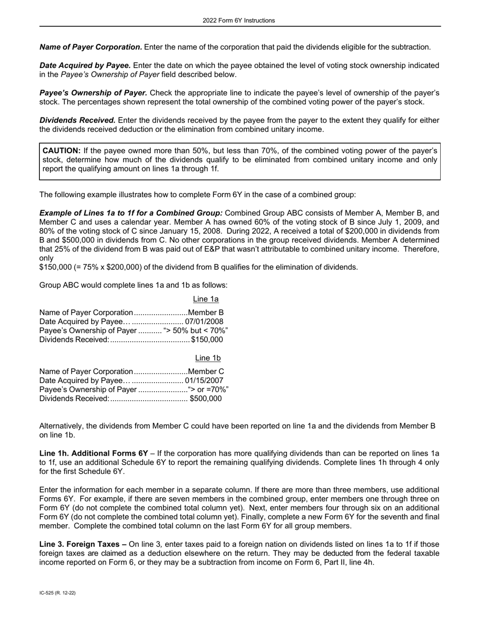 Instructions for Form 6Y, IC-425 Wisconsin Modification for Dividends - Wisconsin, Page 3