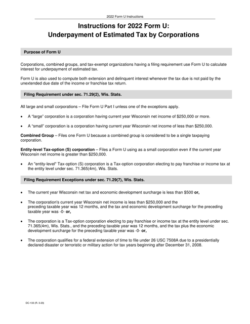 Form U, DC-033 2022 Printable Pdf