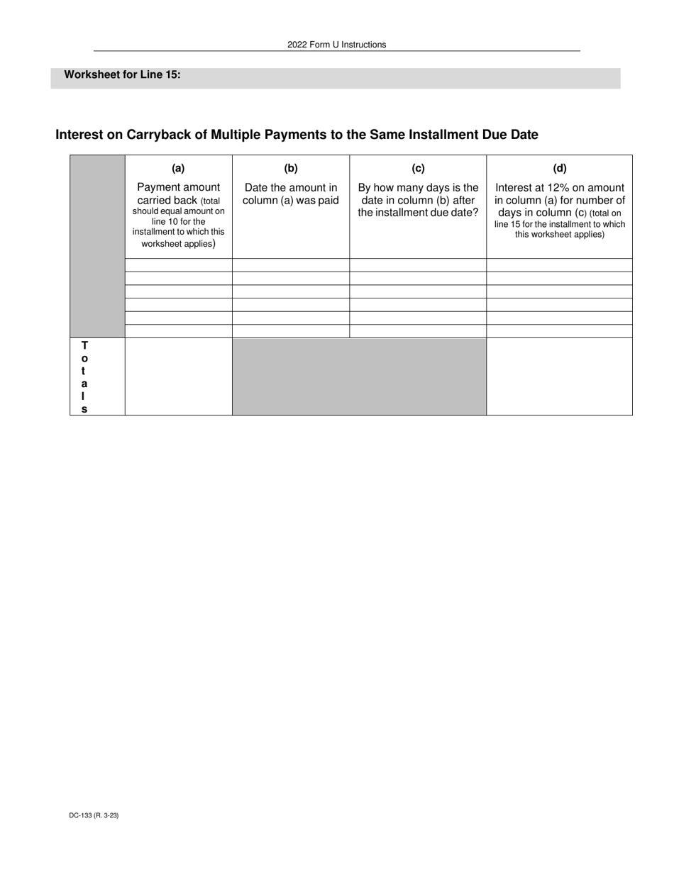 Instructions for Form U, DC-033 Underpayment of Estimated Tax by Corporations - Wisconsin, Page 7