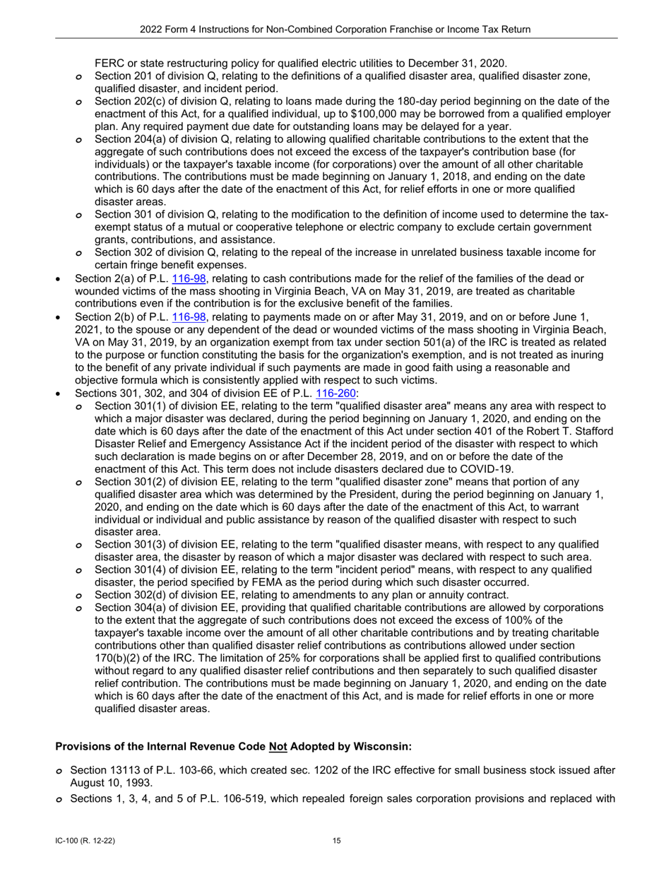 Instructions for Form 4, IC-040 Wisconsin Non-combined Corporation Franchise or Income Tax Return - Wisconsin, Page 15