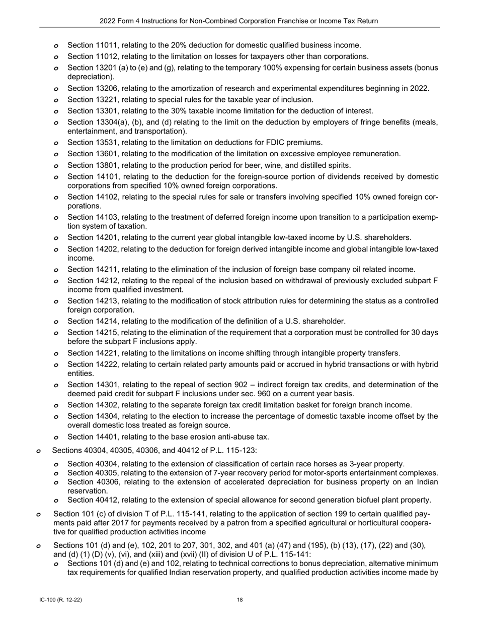Instructions for Form 4, IC-040 Wisconsin Non-combined Corporation Franchise or Income Tax Return - Wisconsin, Page 18