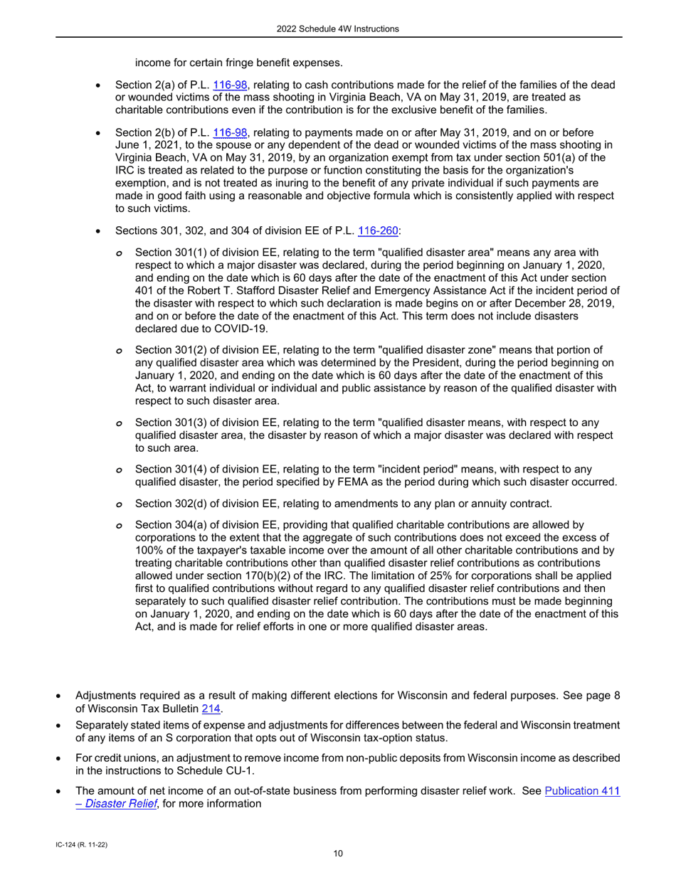 Instructions for Form IC-024 Schedule 4W Wisconsin Subtractions From Federal Income - Wisconsin, Page 10