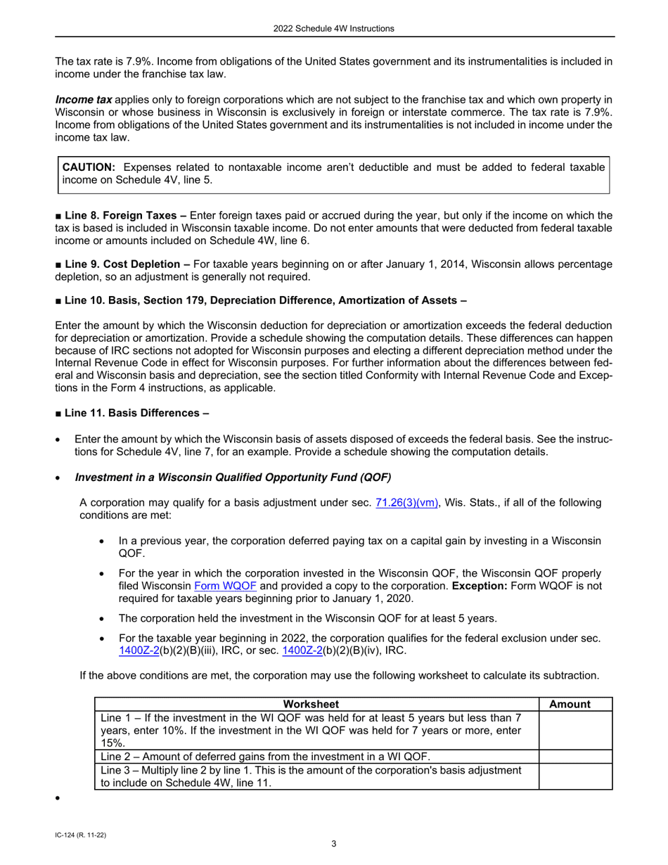 Instructions for Form IC-024 Schedule 4W Wisconsin Subtractions From Federal Income - Wisconsin, Page 3