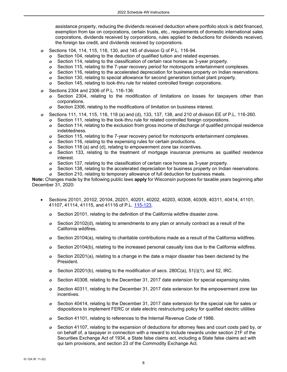 Instructions for Form IC-024 Schedule 4W Wisconsin Subtractions From Federal Income - Wisconsin, Page 8