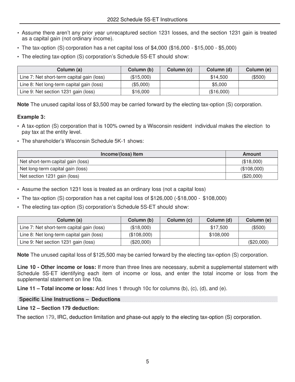 Instructions for Form IC-010 Schedule 5S-ET Entity-Level Tax Computation - Wisconsin, Page 5