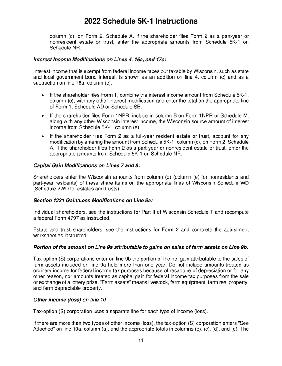 Instructions for Form IC-056 Schedule 5K-1 Tax-Option (S) Corporation Shareholders Share of Income, Deductions, Credits, Etc. - Wisconsin, Page 11