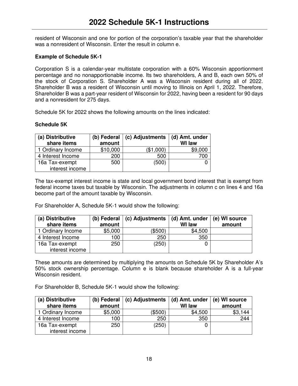 Instructions for Form IC-056 Schedule 5K-1 Tax-Option (S) Corporation Shareholders Share of Income, Deductions, Credits, Etc. - Wisconsin, Page 18