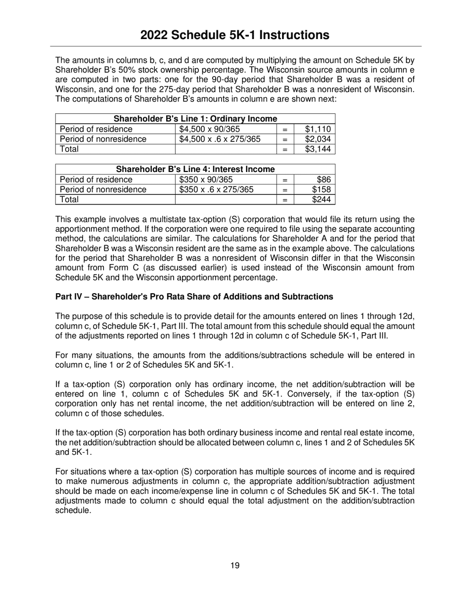 Instructions for Form IC-056 Schedule 5K-1 Tax-Option (S) Corporation Shareholders Share of Income, Deductions, Credits, Etc. - Wisconsin, Page 19
