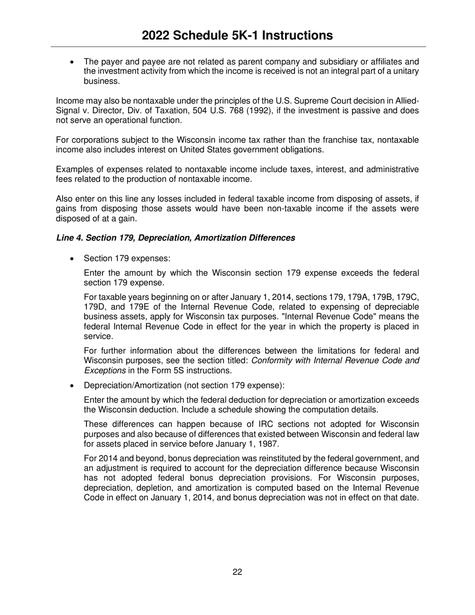 Instructions for Form IC-056 Schedule 5K-1 Tax-Option (S) Corporation Shareholders Share of Income, Deductions, Credits, Etc. - Wisconsin, Page 22