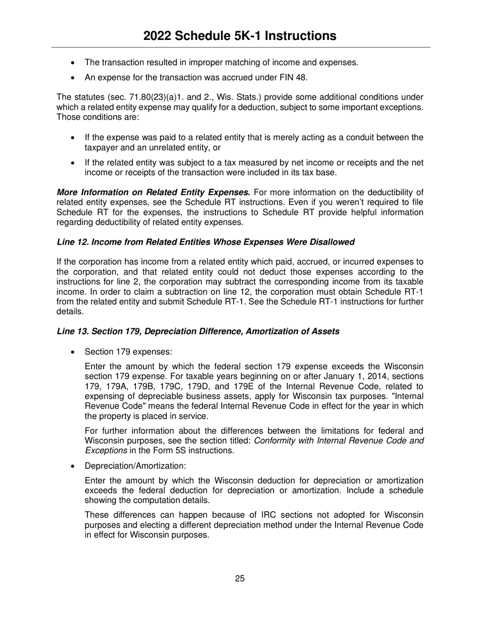 Instructions for Form IC-056 Schedule 5K-1 Tax-Option (S) Corporation Shareholders Share of Income, Deductions, Credits, Etc. - Wisconsin, Page 25