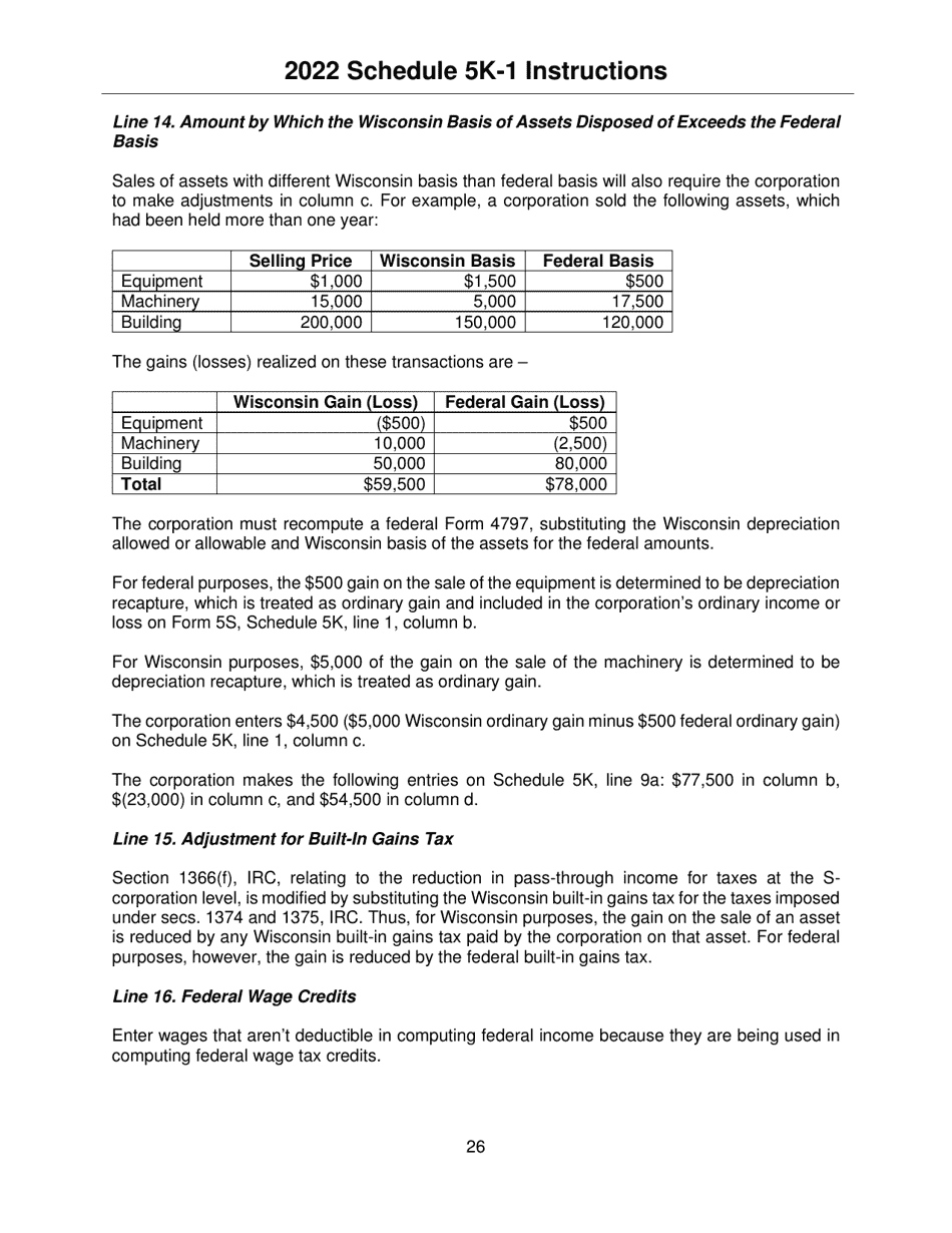 Instructions for Form IC-056 Schedule 5K-1 Tax-Option (S) Corporation Shareholders Share of Income, Deductions, Credits, Etc. - Wisconsin, Page 26